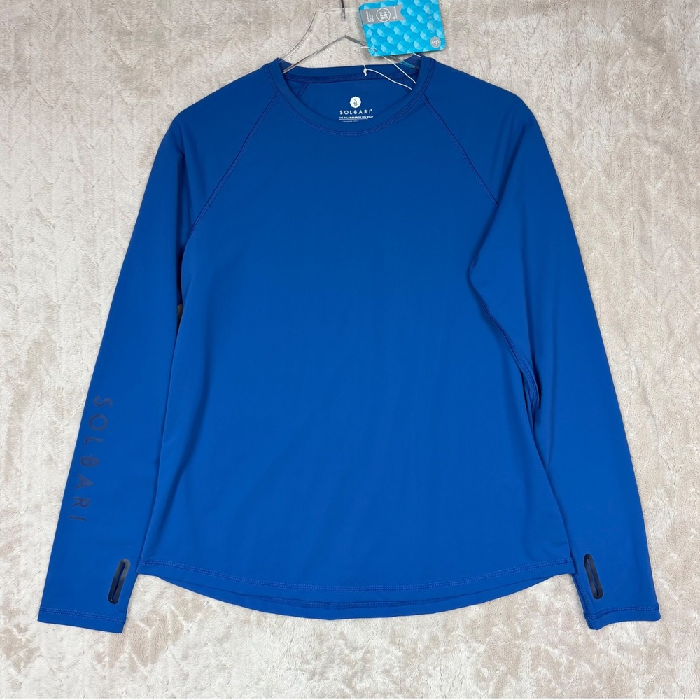 Solbari Women Rash Guard Chic Blue UPF 50+ Long Sleeve Thumbhole Top Large NWT